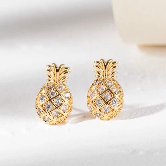 🍍Pineapple Cubic Zirconia Gold Earrings NWT - Picture 5 of 6